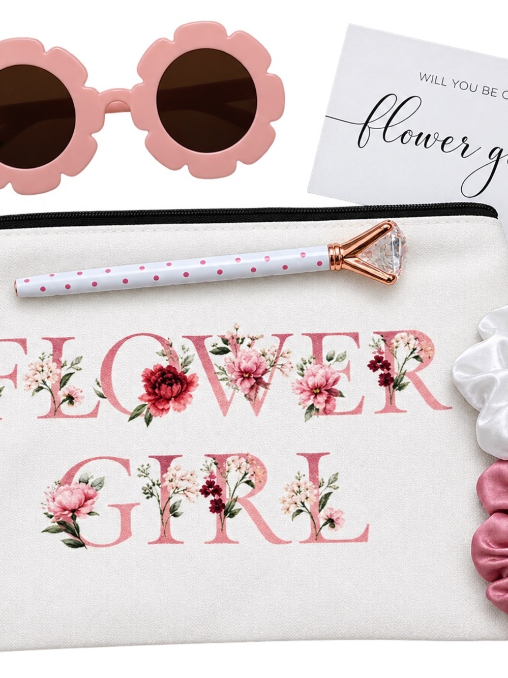 Flower Girl Floral Zip Pouch - Pink